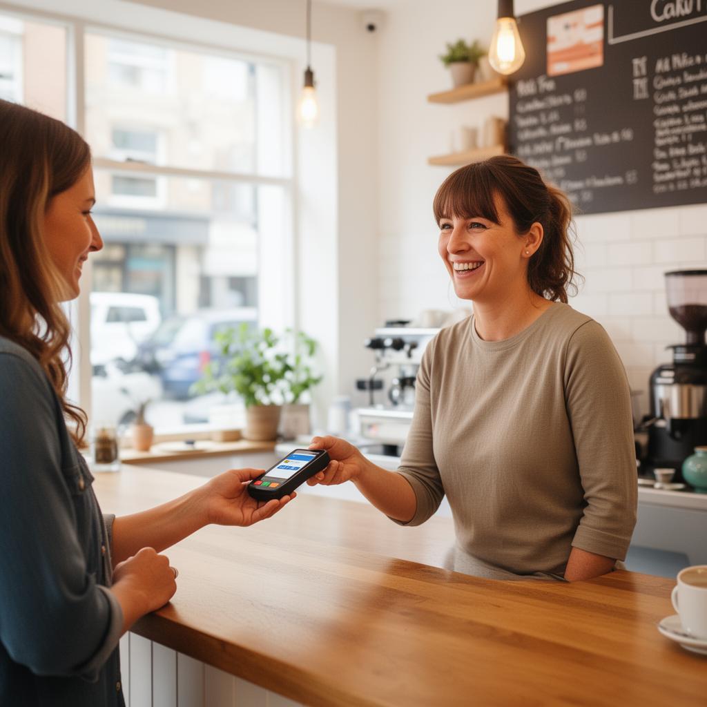 Cafe owner taking a card payment